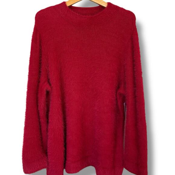 NWT Chico’s Sweater Women's Size 4 (2X) Razzie Red Eyelash Funnel Neck Pullover - Picture 2 of 8